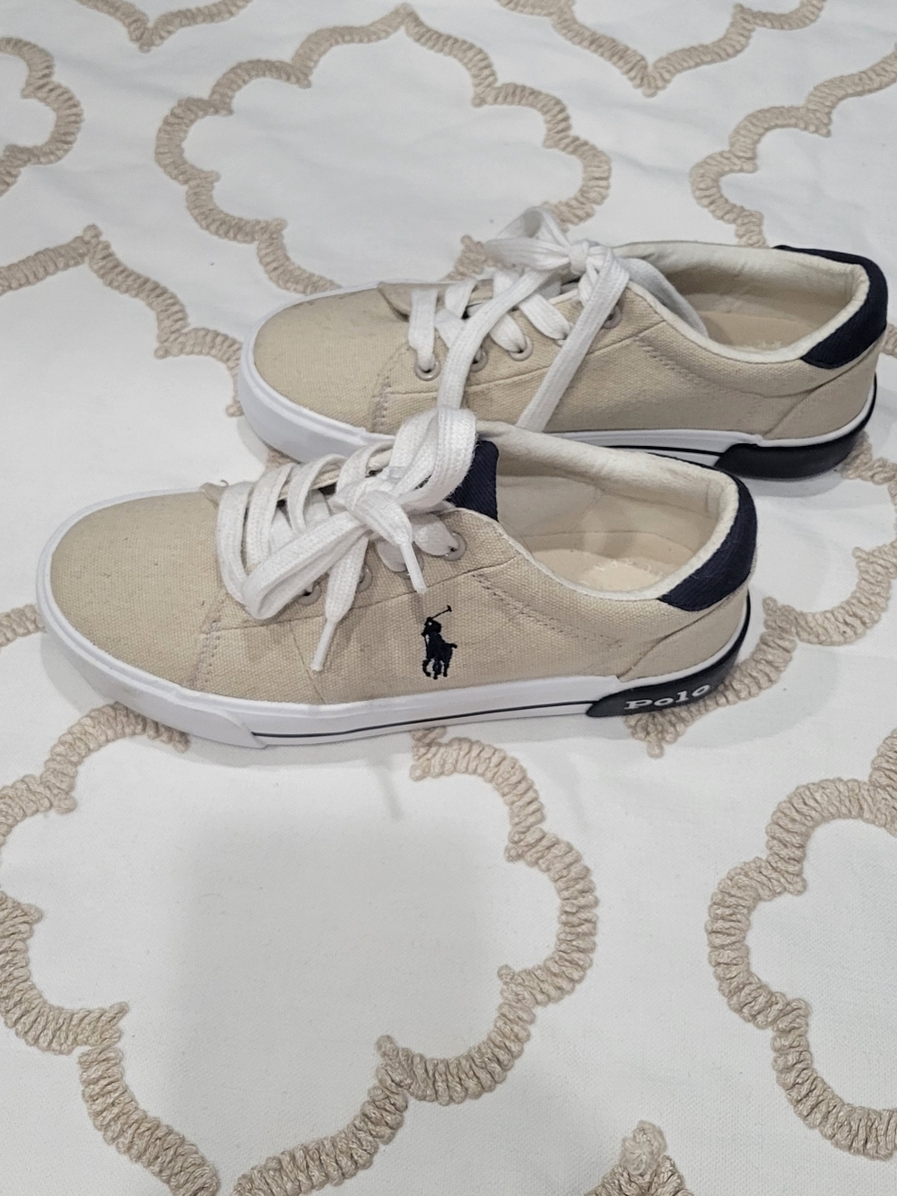 Polo by Ralph Lauren Kids Beige Canvas Sneakers with Navy Accents